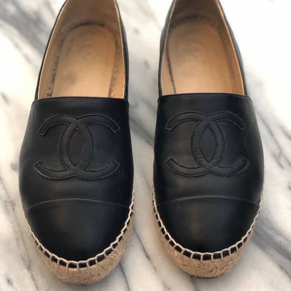 CHANEL | Shoes | Chanel Black Leather Espadrilles | Poshmark